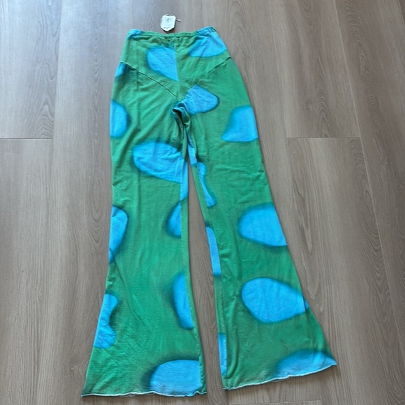 $160 Arthur Apparel Ring Green and Blue Spotted Flare Out Pants 0097 - Picture 7 of 10